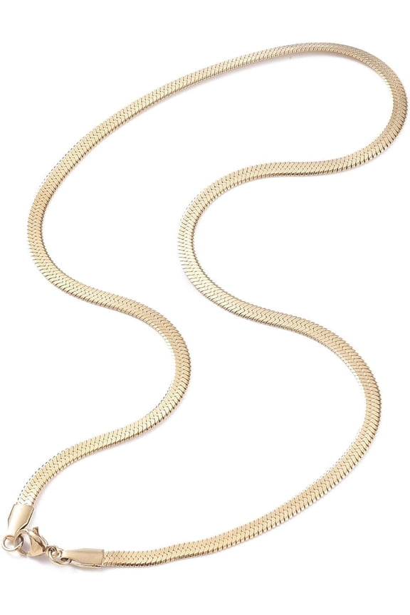 1Pc 304 Stainless Steel Snake Chains Necklaces with Lobster Clasps PVD Vacuum Plating Golden 17.7 inch (45cm) 4mm Blade Style Durable Jewelry for Men and Women