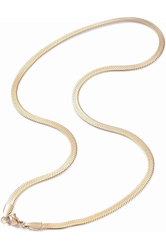 1Pc 304 Stainless Steel Snake Chains Necklaces with Lobster Clasps PVD Vacuum Plating Golden 17.7 inch (45cm) 4mm Blade Style Durable Jewelry DIY