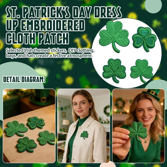 1Pc 32Pcs St. Patrick's Day Embroidery Iron-On Patches, Festive Shamrock Clover Diy Applique For Clothes Bags Hats, Decorative Sewing Badges For Holiday Party Crafts Supplies