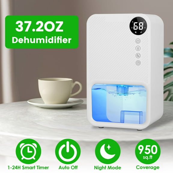 1Pc 37.2OZ Indoor Portable Small Dehumidifier with Sleep Mode 1-24H Timer Touch Control for Home Bathroom Basement Closet RV Bedroom