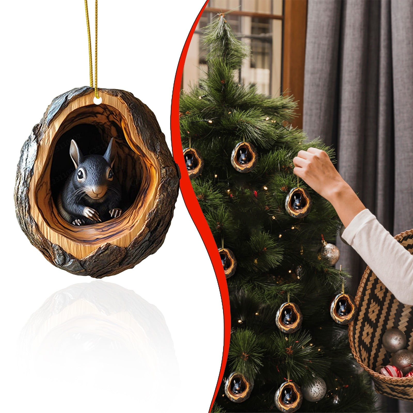 Décorations De Noël En Acrylique - Animaux Mignons Dans Un Arbre - Ornements 2D Avec Cordon