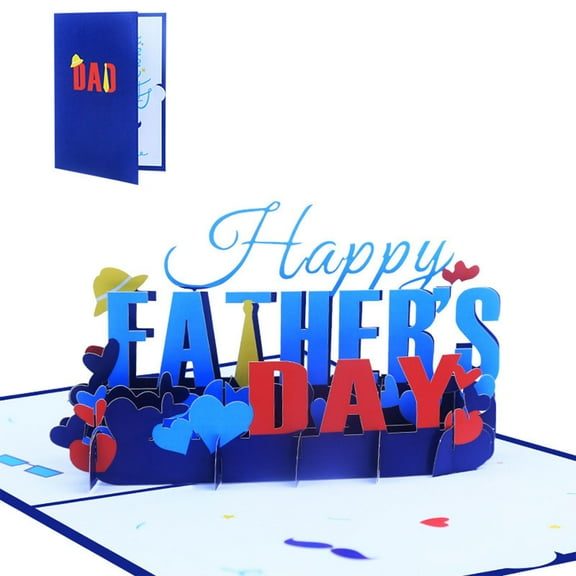 1Pc 3D Laser Cut Father'S Day Card Gift 3D Laser Cut Father'S Day Card Paper For Gift Giving Desk Blue