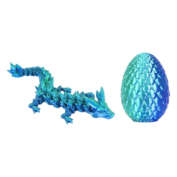 1Pc 3D Printed Dragon Egg with Articulated Crystal Dragon Blue Candy Color Glow in the Dark Surprise Animal for Desk Decor and Holiday Display