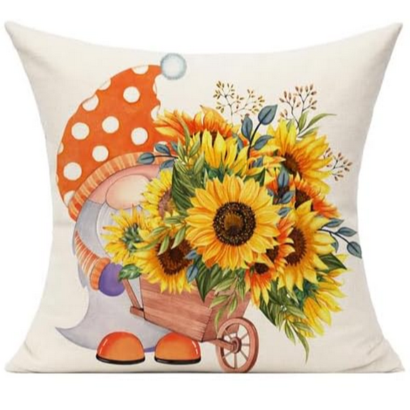 1Pc/4Pcs Fall Outdoor Throw Pillow Covers Thanksgiving Orange Sunflower Autumn Decorative Cushion Cases Decorations Home Décor for Patio Couch Chair Sofa, Gnomes, 18X18Inch