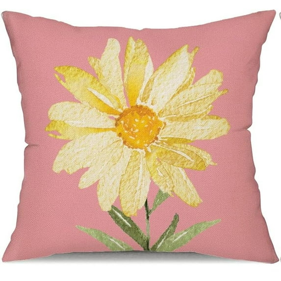 1Pc/4Pcs Summer Pillow Covers Watercolor Daisy Throw Pillow Covers Hello Sunshine Summer Outdoor Decor Cushion Case Decoration for Home Couch Chair Sofa, 16x16inch/18x18inch/20x20inch