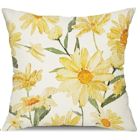 1Pc/4Pcs Summer Pillow Covers Watercolor Daisy Throw Pillow Covers Hello Sunshine Summer Outdoor Decor Cushion Case Decoration for Home Couch Chair Sofa, 16x16inch/18x18inch/20x20inch