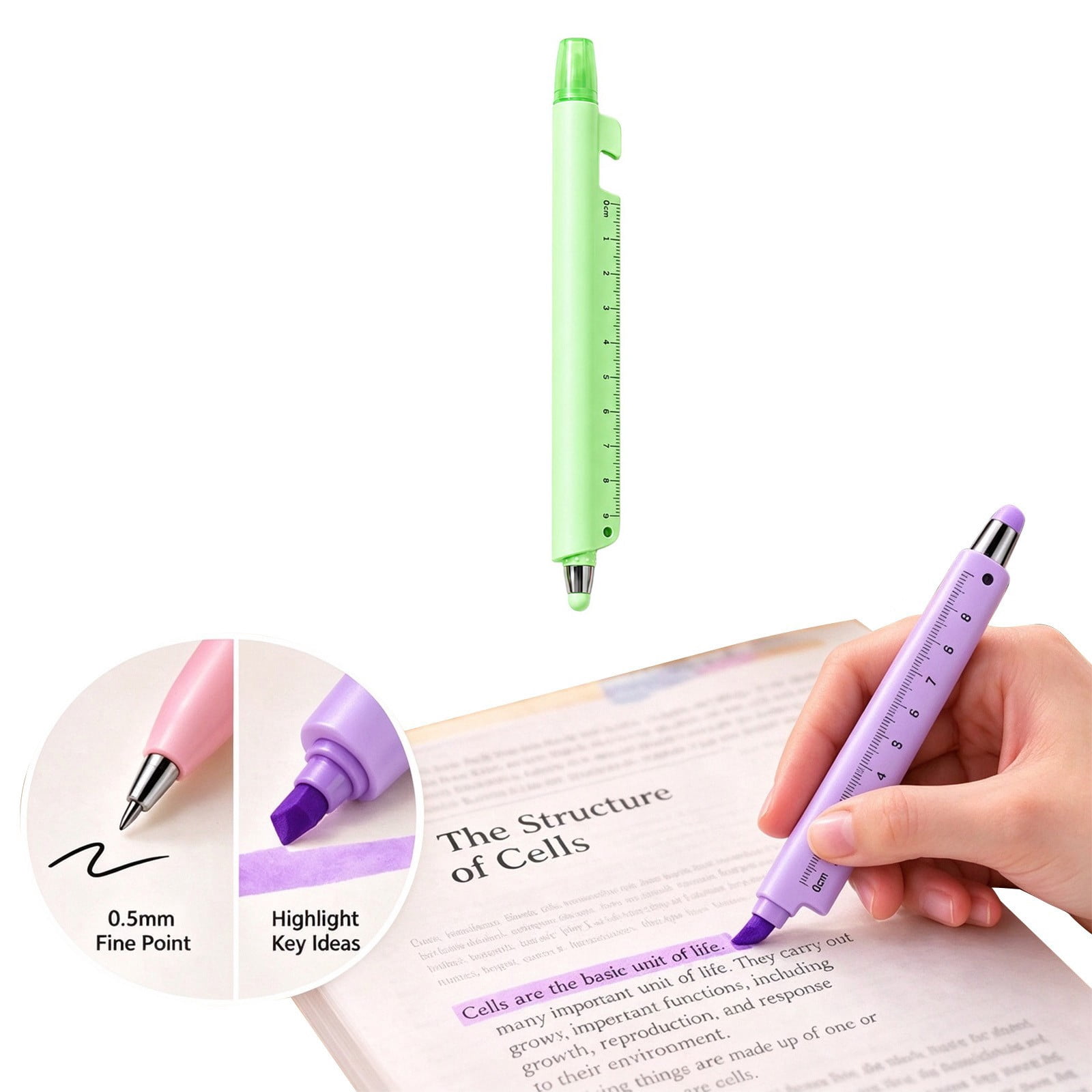 How To Measure With Ruler 1Pc 5 In 1 Multifunction Ruler Pen, Highlighter Combo Touchscreen ...
