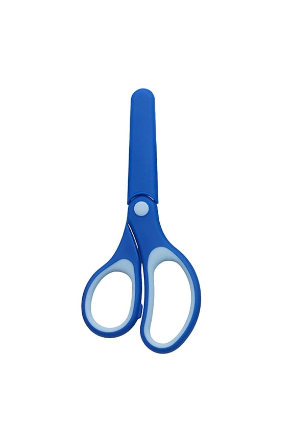 1Pc 5.75" Scissors with Ruler Blade and Protective Sheath, Blunt Tip Safety Scissors for Classroom Arts Crafts, Ocean Blue