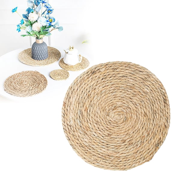 1Pc 5.9 to 15 Inches Round Woven Rattan Placemats, Natural Hand-Woven Water Hyacinth Placemats, Farmhouse Weave Place Mats, Rustic Braided Wicker Table Mats, 7 Sizes Available,15*15in