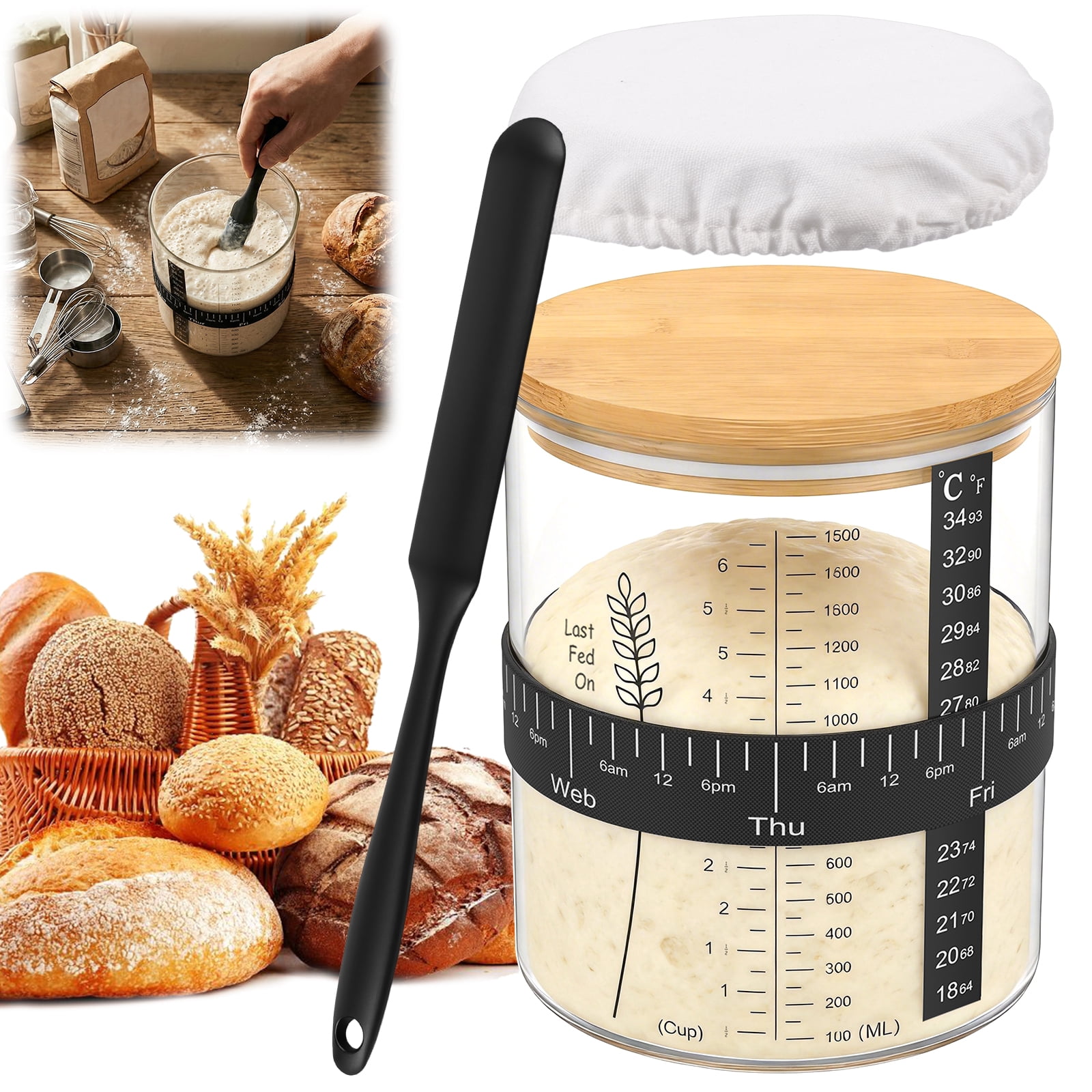 1Pc 51 oz Sourdough Starter Jar Kit Wide Mouth Borosilicate Glass ...