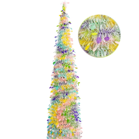 1Pc 5Ft Led Easter Tree With White Dots & Colored Eggs, Foldable Decor For Easter Party Fireplace Home Decoration