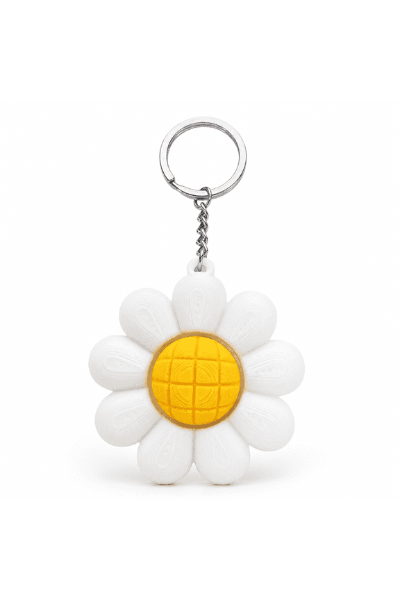 1Pc 6.4cm Smiley Flower Fidget Keychain, 3D Printed Eco PLA Clicker Charm, Portable Anxiety Relief EDC Decor
