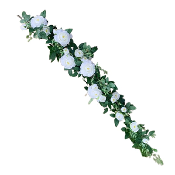 1Pc 6Ft Artificial Rose Garland, Faux Camellia Flower Vine for Wedding Arch, Classic Ivory White Silk Floral Wall Hanging Decor, 70.87"