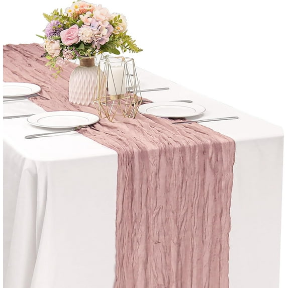 1Pc/6Pcs 10FT Cheesecloth Table Runner Boho Gauze Fabric Table Runner Rustic Sheer Runner for Wedding Birthday Baby Shower Party Boho Table Decoration, 35 x 120 inch