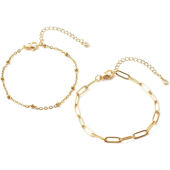 1Pc 7.1Inch Paperclip Satellite Link Chain Bracelets String Chain Bracelets Jewelry Gifts Adjustable Handmade Dainty Rope Link Paperclip Stainless Steel Silver Link Infinite