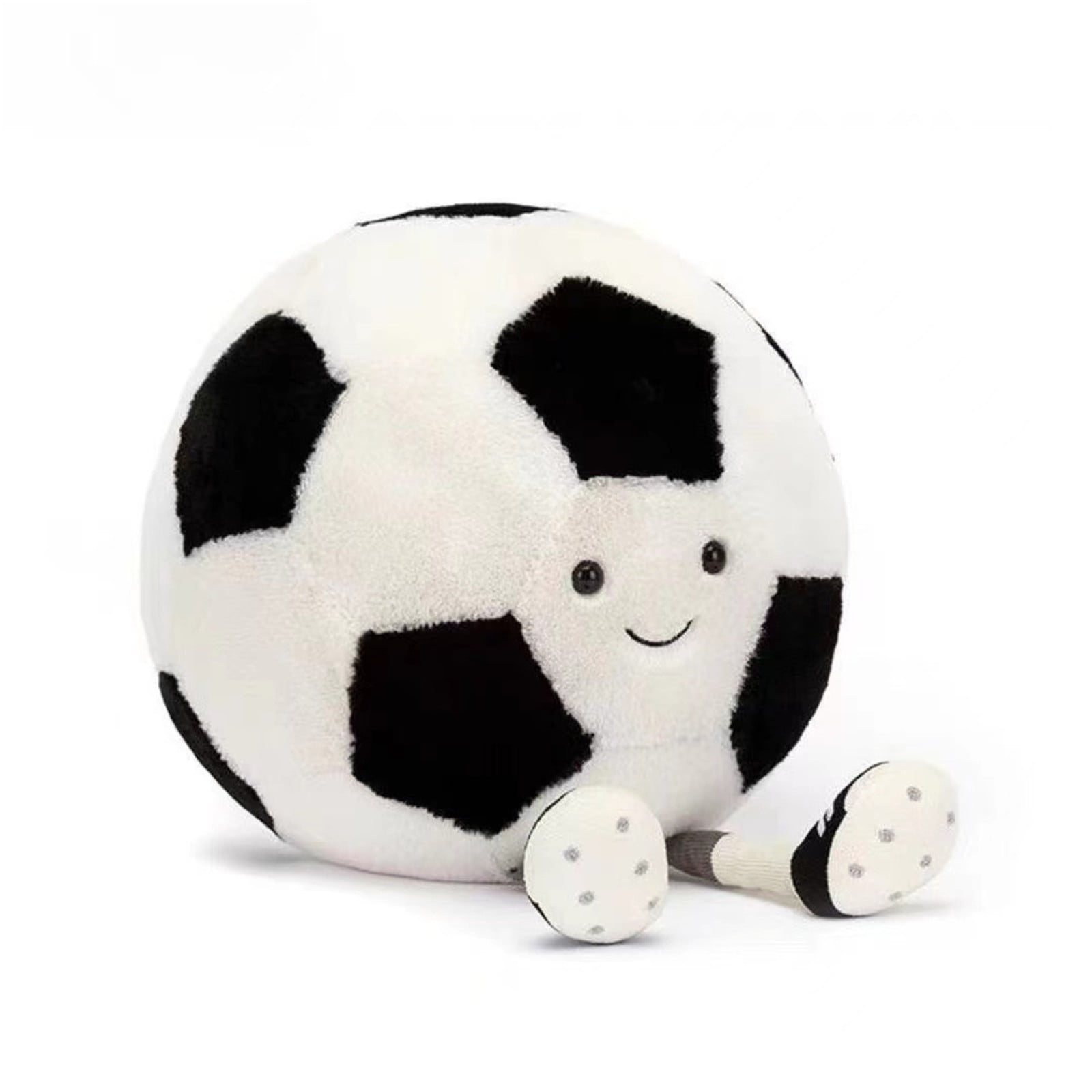 White and Black Plush Soccer Ball with Suede Boots