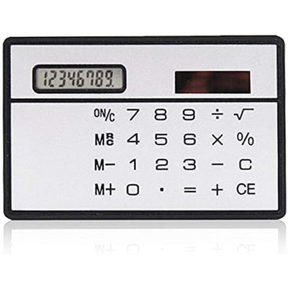1Pc 8 Digit Silver and Black Ultra Thin Solar Power Calculator with Touch Screen Credit Card Design Portable for Business School Basic Office Calculators,Mini Calculator
