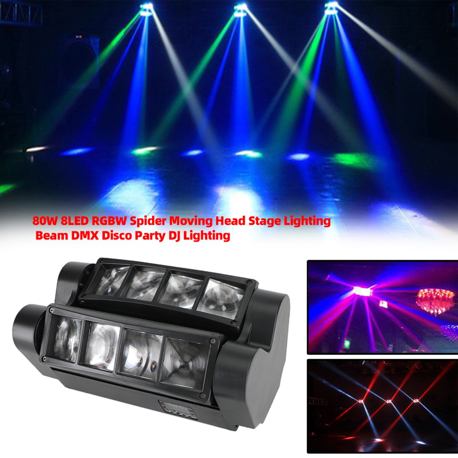 1Pc 80W 8LED RGBW Spider Moving Head Stage Lighting Beam DMX Party DJ Lighting