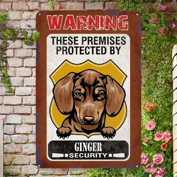 1Pc 8x12inch Warning Dog Metal SignDog In Yard Decor Sign Dachshund Dog These Premises Protected By Dog Home Security Sign Aluminum Decor