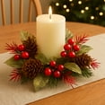 thumbnail image 1 of 1Pc 9.84 Inch Christmas Red Pine Cone Candle Holder Garland, Gold Accented Pinecone And Berry Wreath With Plastic Red Fruits For Holiday Table Centerpieces Table Decoration, 1 of 6