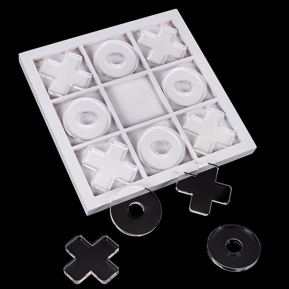 1Pc 9 Grid Wooden Chess Board Game Box Square 12Pcs 2 Styles Transparent Acrylic Tic Tac Toe Chess Pieces White 65~250x65~250x8~20mm DIY