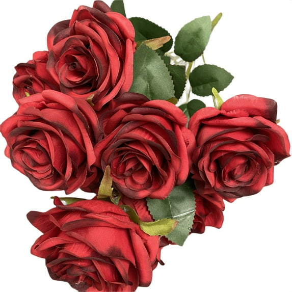 1Pc 9 Head Artificial Rose Bouquet for Home Bride And Wedding Decoration And Valentine's Day Decoration, R