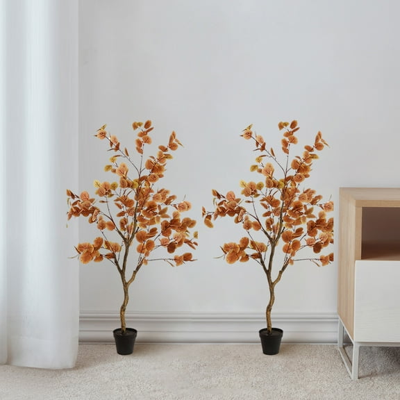 1Pc 90/120cm Artificial Fall Eucalyptus Tree, Faux Autumn Ficus Fall Tree Fake Potted Eucalyptus Tree with Lifelike LeavRealistic
