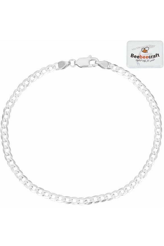1Pc 925 Sterling Silver Curb Chain Bracelets with S925 Stamp Platinum Inner Diameter: 3/4 inch(1.9cm)