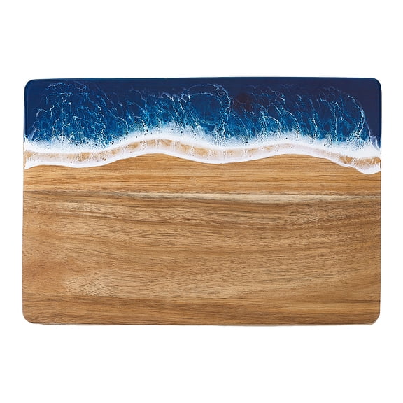 1Pc Acacia Wood Cutting Board Resin Rectangle With Blue Wave Pattern 14x10 Inches Ocean Wooden Spliced Board Gift Vegetable Meat Fruit