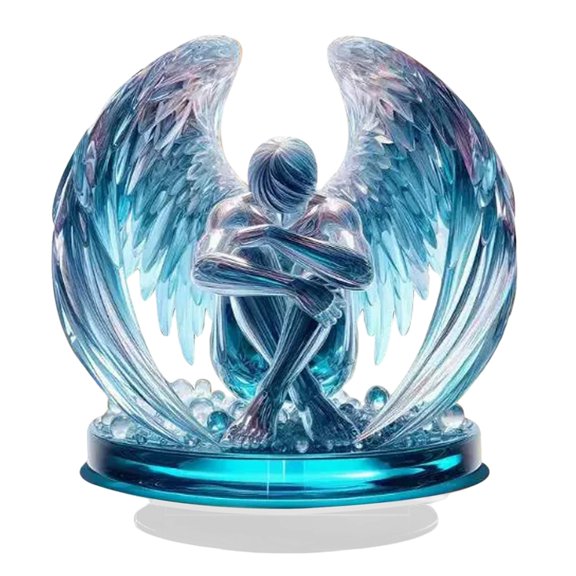 1Pc Acrylic Angel Cross Figurine Angel Wings Cross Ornament For Desk,Acrylic White