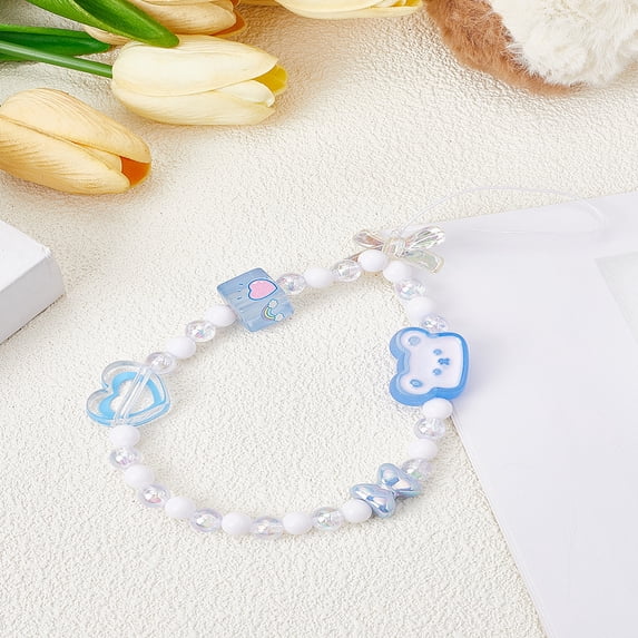 1Pc Acrylic Nylon Rope Phone Hand Strap Chains Bear Light Blue 210mm ...
