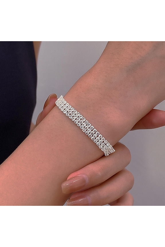 1Pc Adjustable Alloy Rhinestone Silder Bracelets Platinum Link Bracelets Rhinestone Charm Bracelets for Women Jewelry DIY Necklace Bracelet Craft Making 8-7/8 inch(22.5cm) Clear