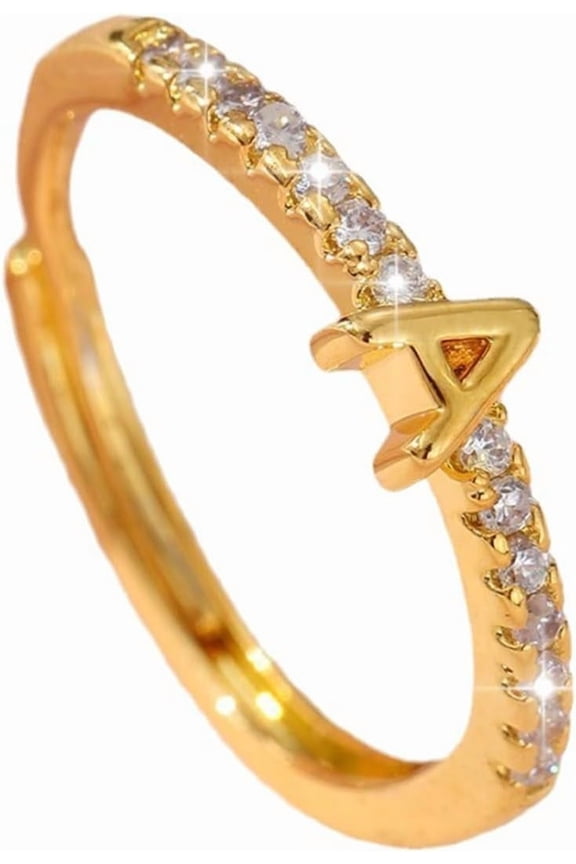 1Pc Adjustable Brass Micro Pave Clear Cubic Zirconia Ring Golden Letter A 16 to 19mm Inner Diameter Stylish Jewelry for Women for DIY Letter A