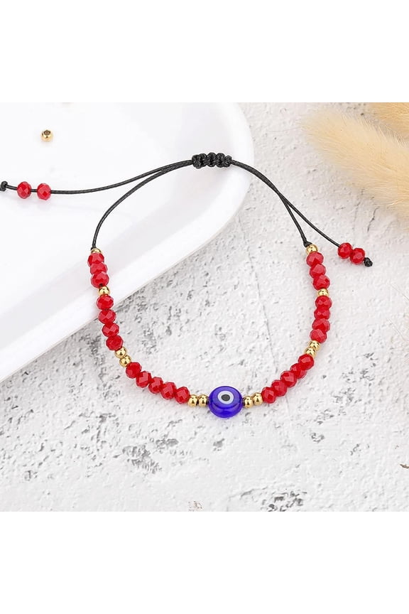 1Pc Adjustable Glass Evil Eye Bead Bracelets for Women Men Red no size