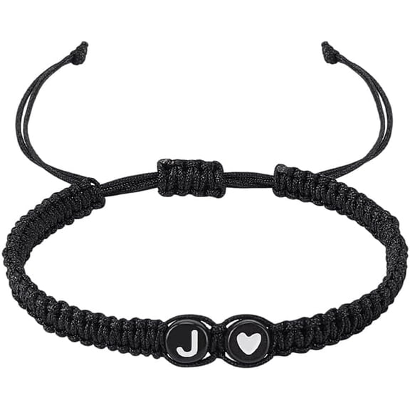 1Pc Adjustable Nylon Cord Bracelets with Plastic Beads with Letter/Heart Jewelry Letter J Inner Diameter: 1-3/4~1-7/8 inch(4.45~4.75cm)