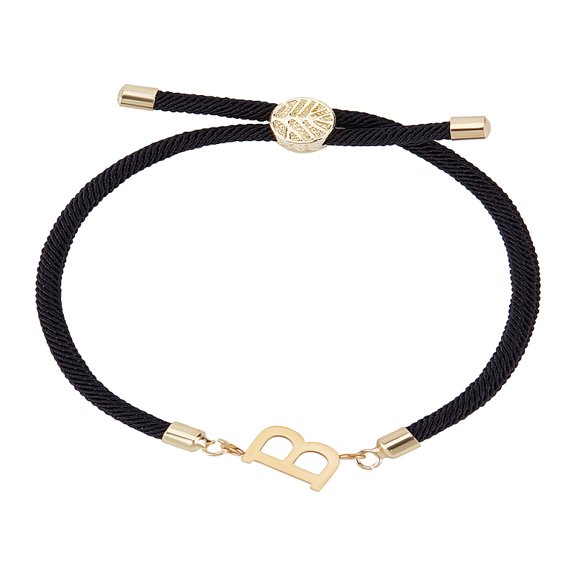 1Pc Adjustable Nylon Cord Slider Bracelets for Women Nylon Lead Free Letter B letter: 2.5~9.5x13.5~19.5x3~4mm for DIY