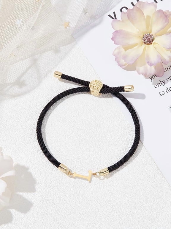 1Pc Adjustable Nylon Cord Slider Bracelets for Women with Golden Brass Accessories Steel Letter Jewelry Lead Free Nickel Free Cadmium Free Letter X