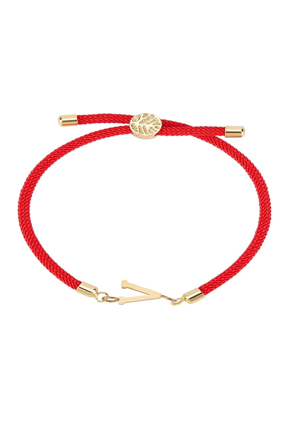 1Pc Adjustable Nylon Cord Slider Bracelets with Golden Brass Accessories Stainless Steel Letter Jewelry Letter V Inner Diameter: 2-3/4 inch(7cm)