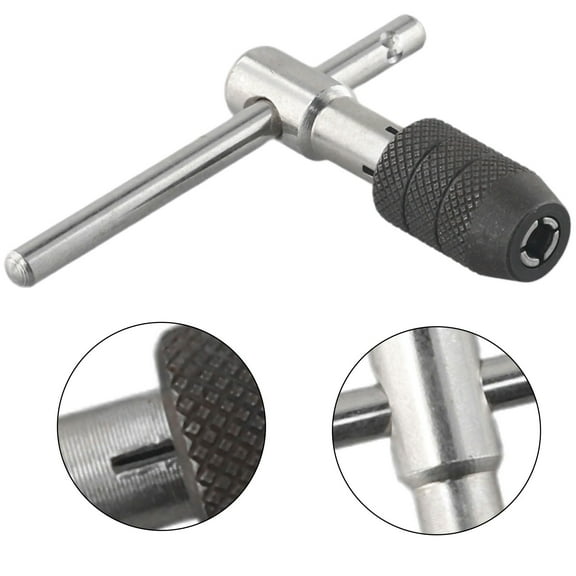 1Pc Adjustable T-Handle Ratchet Tap Wrench Reamer Hand Manual Holder Wrench Metric Machine Screw Thread Plug T-Shaped Hand Tool M3-M6 Smile Home