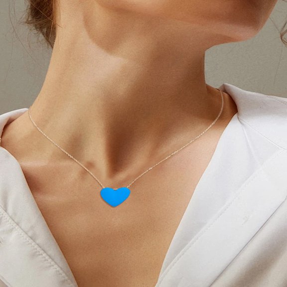 1Pc Alloy Cable Chain Pendant Necklaces Heart Deep Sky Blue 16.77 inch(42.6cm)