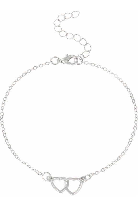 1Pc Alloy Double Heart Link Anklets for Women Platinum 7-7/8 inch(20cm) for Handmade