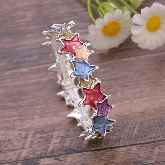 1Pc Alloy Enamel Links Stretch Bangles Star Silver Inner Diameter 2-3/8 inch(6cm) Making DIY