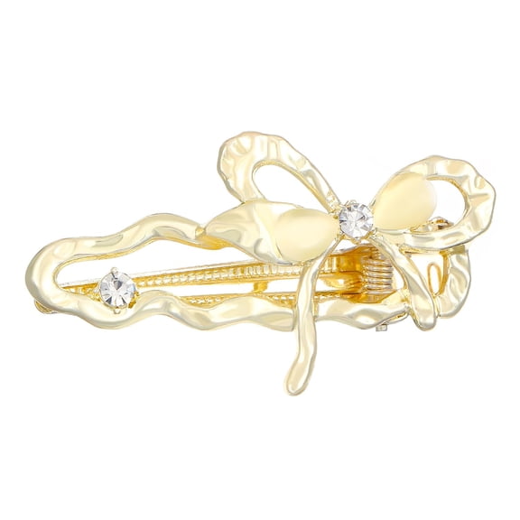 1Pc Alloy Hair Clips with Cat Eye and Rhinestone for Women Light Gold 52x31x14mm handmade