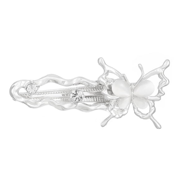 1Pc Alloy Hair Clips with Cat Eye and Rhinestone for Women Platinum 60.5x26x15mm handmade