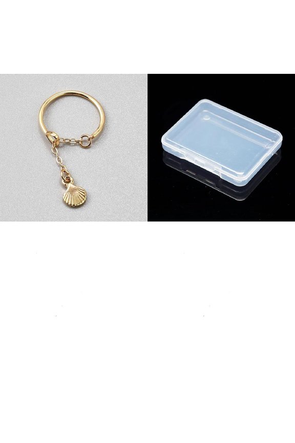 1Pc Alloy & Iron Adjustable Finger Rings with Chain Golden Shell Shape Size 8(18.1mm)