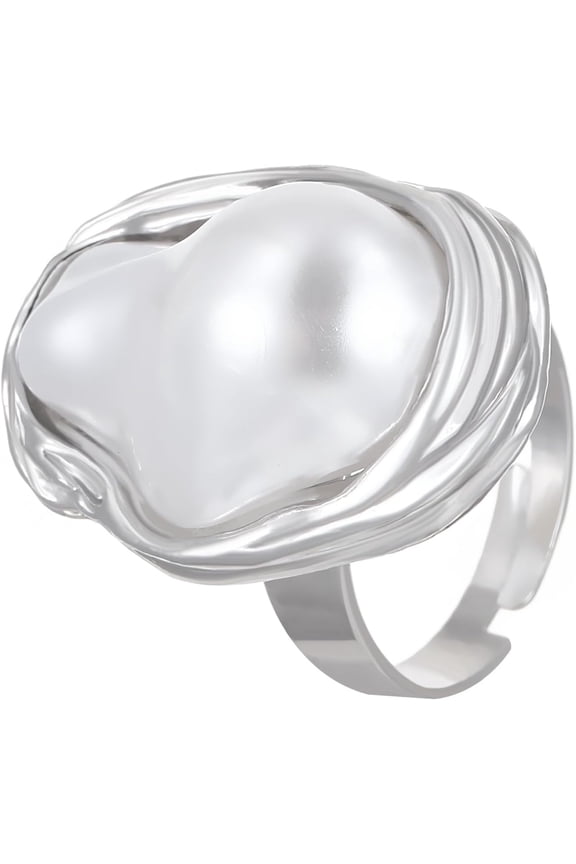 1Pc Alloy & Iron Finger Rings with Plastic Imitation Pearl Platinum Inner Diameter: 18mm