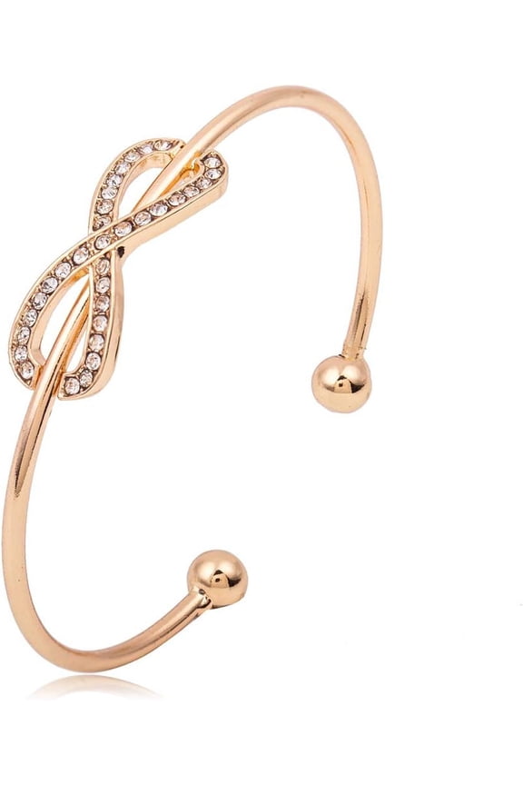1Pc Alloy Micro Pave Cubic Zirconia Open Cuff Bangles Torque Bangles for Women Infinity Golden show in Picture