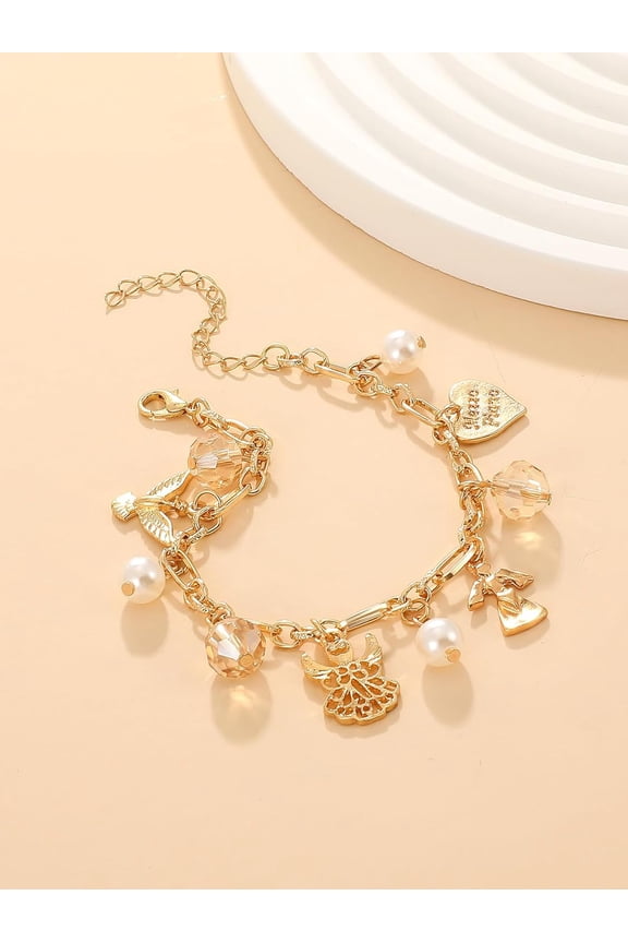 1Pc Alloy Mixed Shape Charm Bracelets Golden Chain Bracelets Metal Bracelets Decoration for Women Valentine's Day Elegant Gifts DIY Personalized Jewelry 8-7/8 inch(22.5cm) Gold