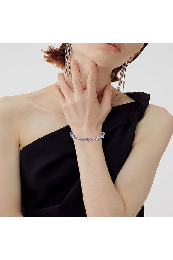 1Pc Alloy Pave Cubic Zirconia Open Cuff Bangles for Women Rhombus Inner Diameter: 2 inch(5.2cm)