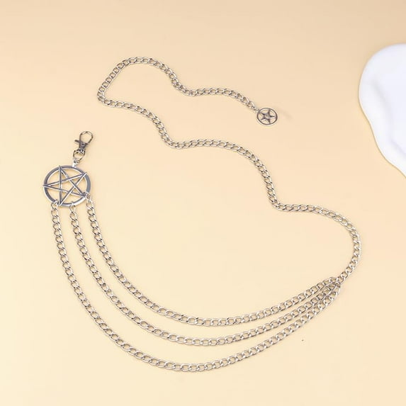 1Pc Alloy Pentagram Tassel Body Chain Bikini Jewelry Platinum Adjustable Length for Women Beach Pool Parties Festival Clubwear Silver